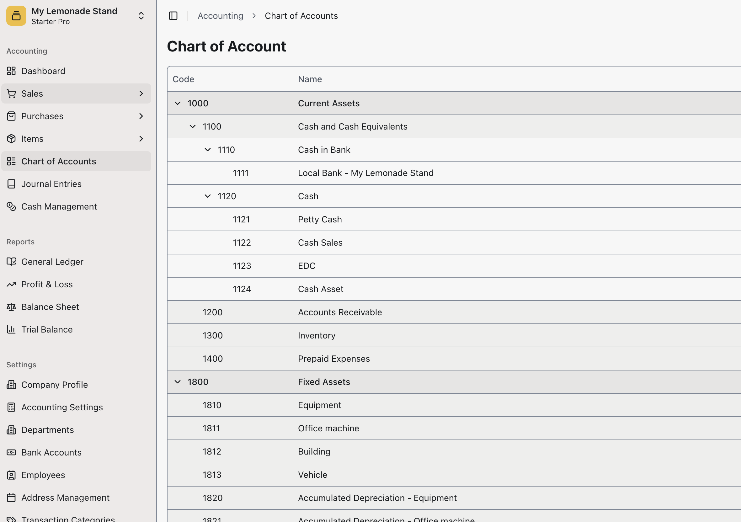 Accounting screenshot