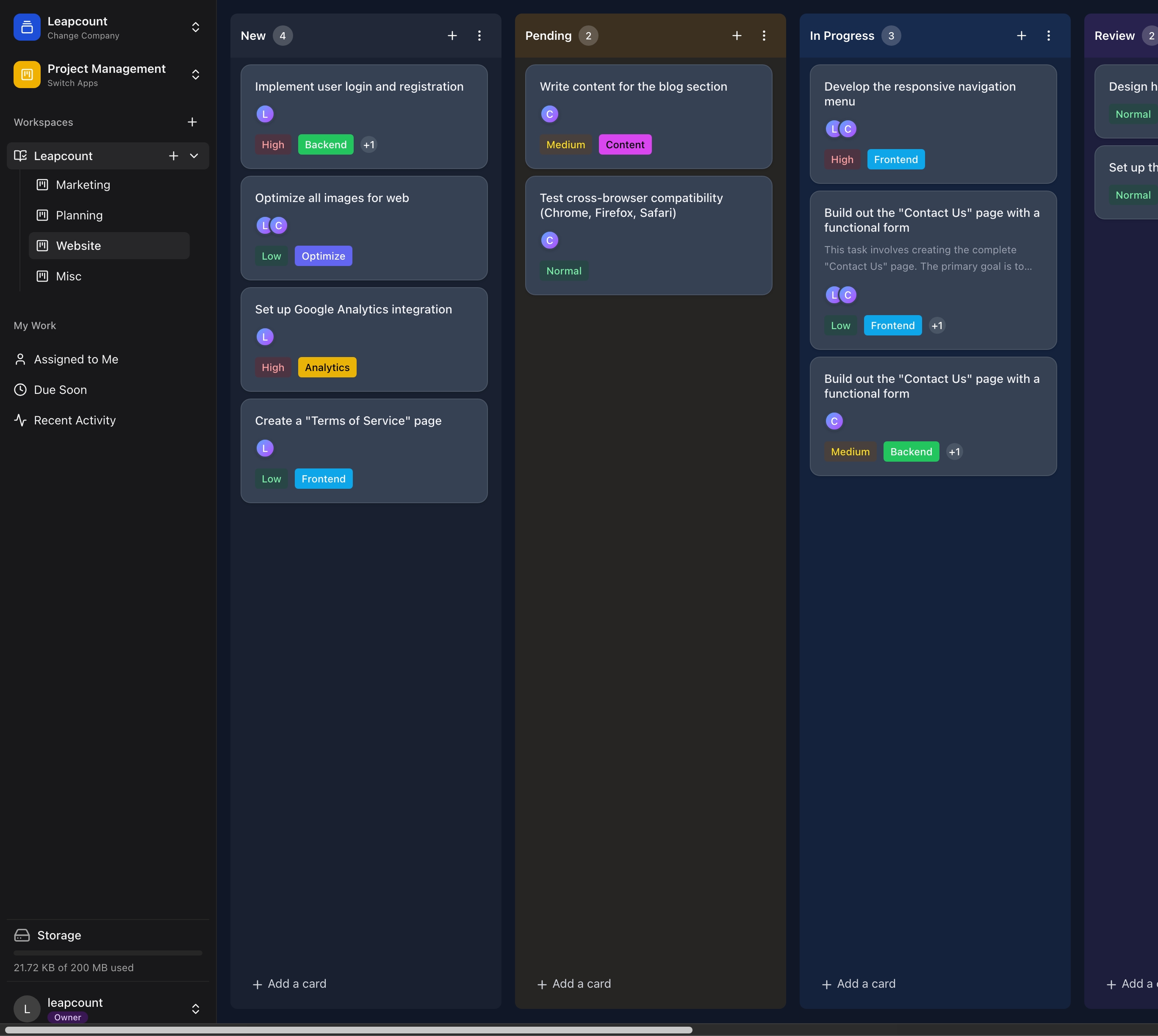 Project + Tasks screenshot