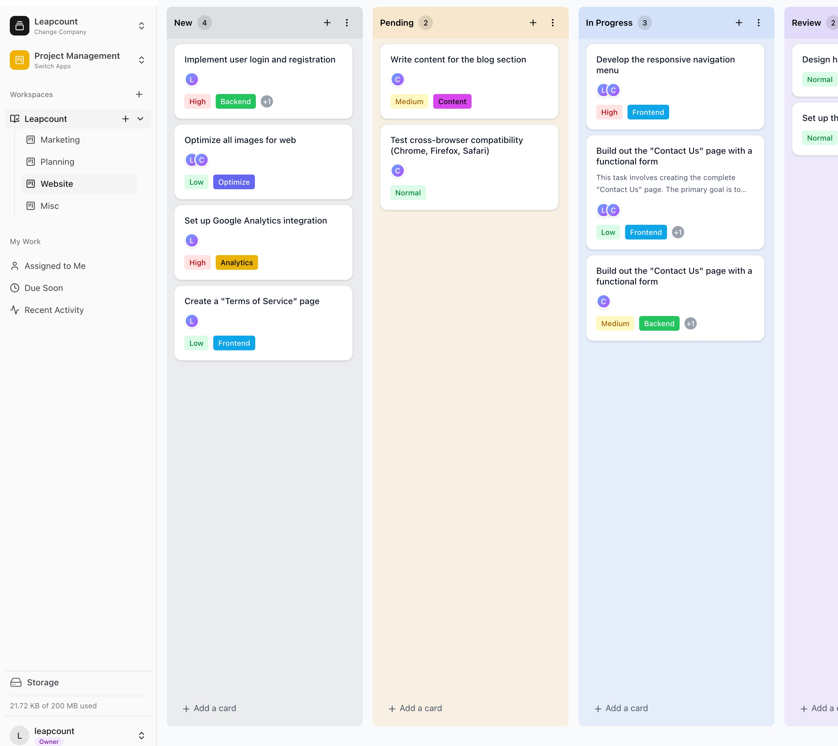 Project + Tasks screenshot